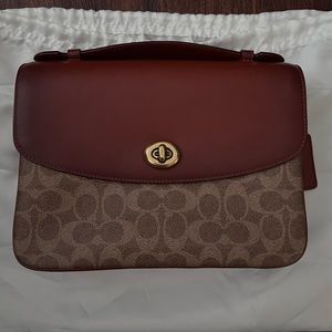 Coach 68349 Cassie Signature Canvas Rust Leather Crossbody Handbag